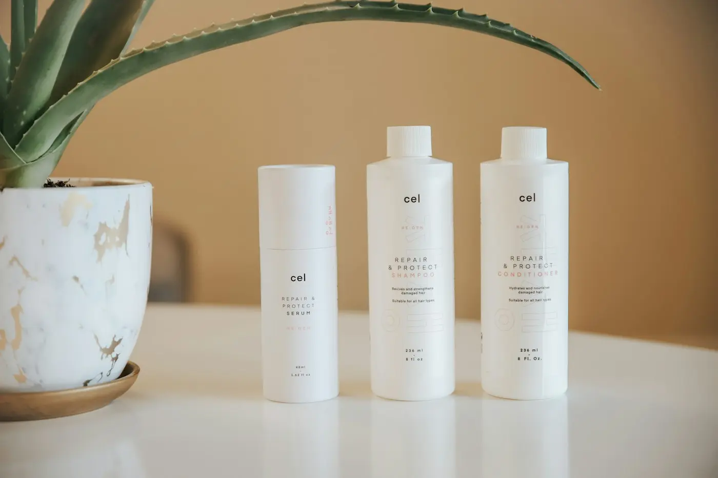 Skincare bottles with aloe